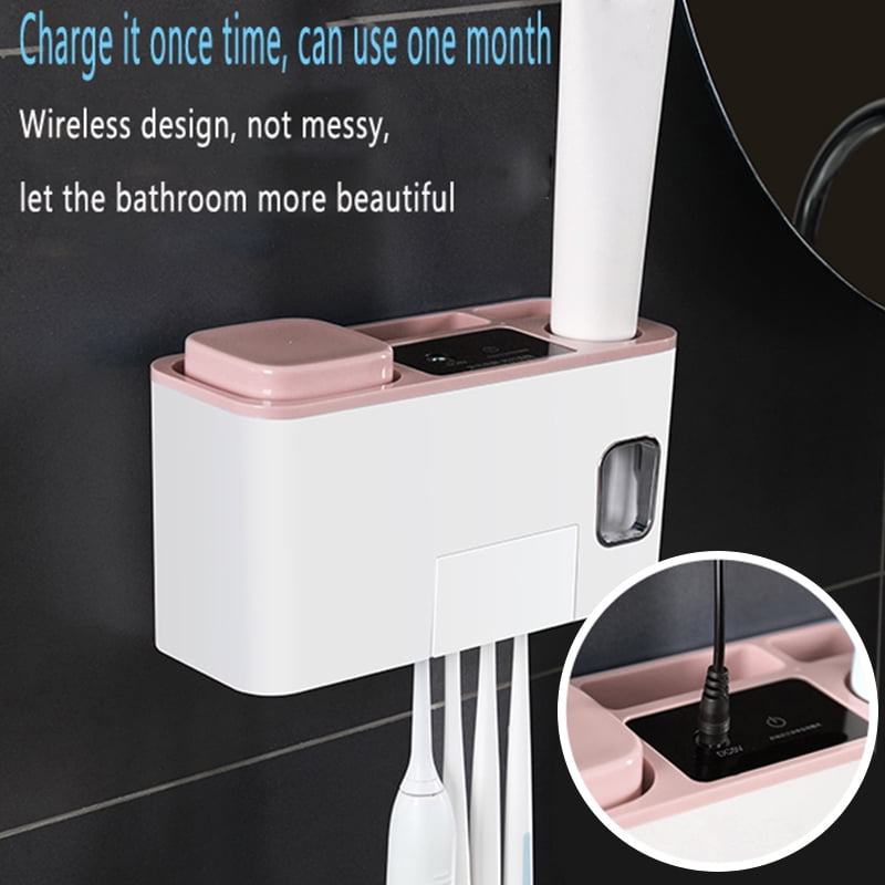 Vinkki UV Toothbrush Sanitizer Wall Mounted Bathroom LED UV Toothbrush Holder Toothbrush Organizer 2000mAh Charging Timing Function 4 Slots for Family Ladies Men Baby Kids Bathroom